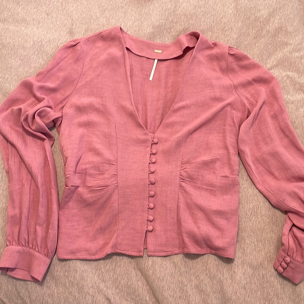 Free people pink mauve button up top